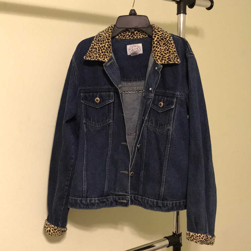 3/$25 Vintage denim jacket with animal print